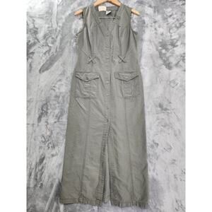 Vintage 90s Faded Glory Dress Womens S Green Sleeveless Button Front Sheath Midi